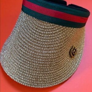 Gold Straw Visor with Green & Red Trim